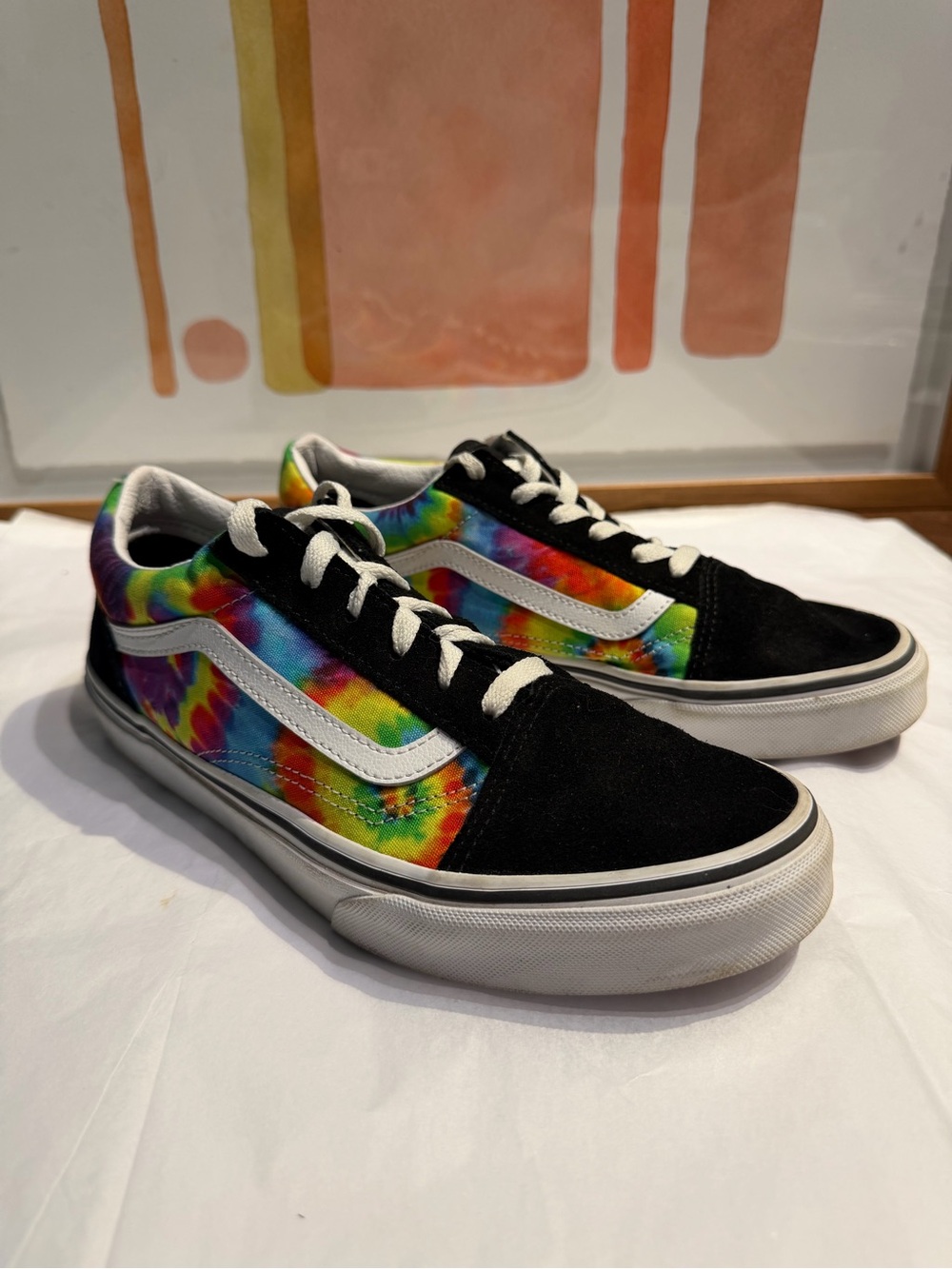 Vans Old Skool Tie Dye Rainbow Black Suede Sneakers Youth 7 Women's 8.5 Men's 7